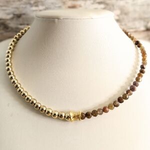 Natural Orange Yellow Sapphire & Gold Beads Assymetrical Gold Plated  Necklace